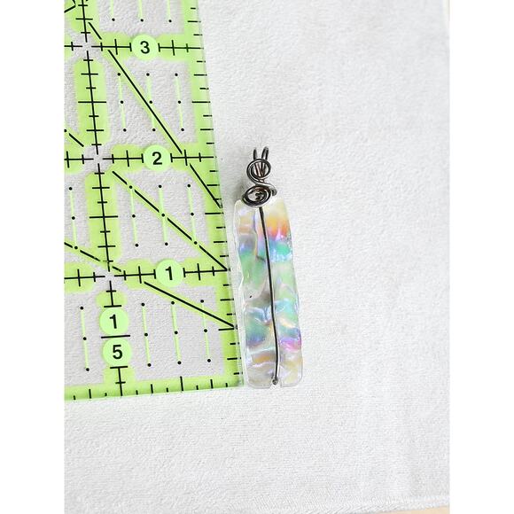 Rectangular Dichroic Glass Boho Pendant Wire Wrapped Iridescent Sheen Handmade - Picture 4 of 4